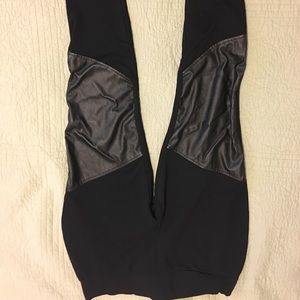 Black leggings with leather knee patches